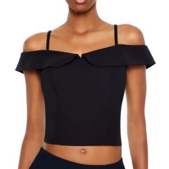 Forever 21 Black Open Shoulder Crop Top Sz M - Picture 1 of 5